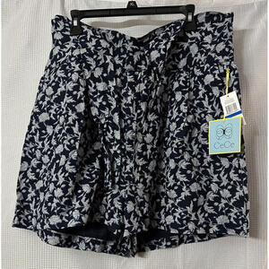 NWT CeCe Meadow Monet Womens Linen Blend Lined Floral Caviar Shorts Size XL $99